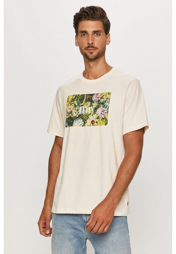 Levi's® - Levi's - T-shirt. Okazja: na spotkanie biznesowe. Kolor: beżowy. Wzór: nadruk. Styl: biznesowy