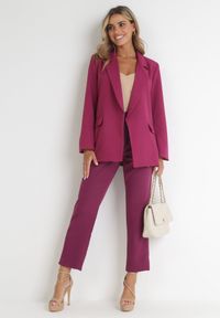 Born2be - Ciemnofioletowa Marynarka Oversize Niezapinana Basi. Kolor: fioletowy. Materiał: tkanina