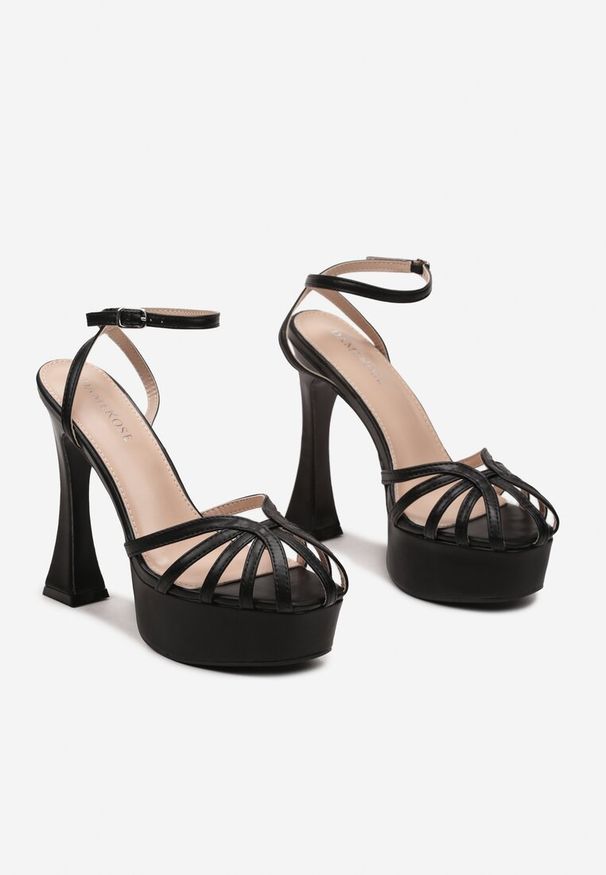 Born2be - Czarne Sandały na Szpilce i Platformie ze Sprzączką przy Kostce Hesspea. Zapięcie: sprzączka. Kolor: czarny. Obcas: na platformie. Styl: elegancki
