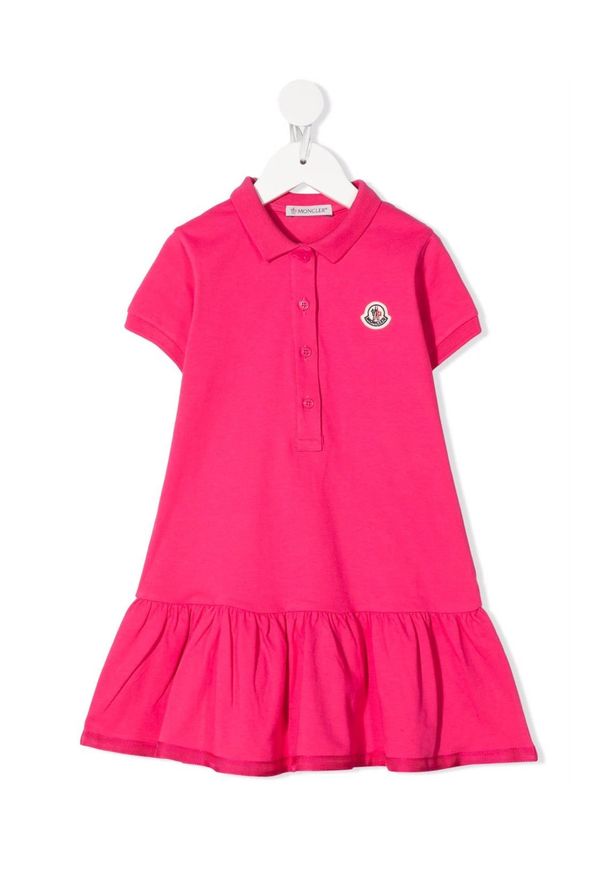 MONCLER KIDS - Różowa sukienka polo 4-14 lat. Typ kołnierza: polo. Kolor: różowy, wielokolorowy, fioletowy. Materiał: bawełna, tkanina. Długość rękawa: krótki rękaw. Wzór: aplikacja. Sezon: lato
