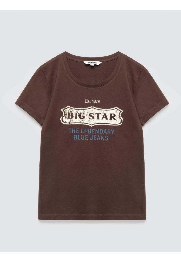 Big-Star - Koszulka damska z linii Authentic z logo BIG STAR brązowa Rissmelna 804. Kolor: brązowy. Materiał: bawełna, dzianina. Wzór: nadruk. Sezon: jesień, zima. Styl: klasyczny