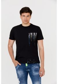 Amiri - AMIRI T-shirt czarny z efektem kolorowej farby. Kolor: czarny. Wzór: kolorowy