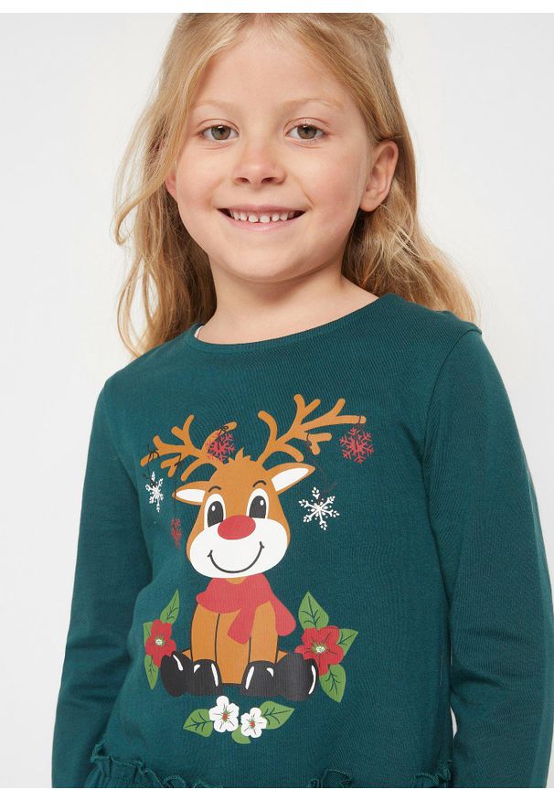 bonprix - Sukienka z dżerseju + sukienka dla lalki (2 części), z czystej bawełny organicznej. Kolor: zielony. Materiał: jersey, bawełna. Wzór: aplikacja. Sezon: lato