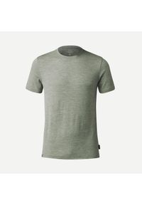 FORCLAZ - Koszulka trekkingowa z krótkim rękawem męska Forclaz Travel 500 Merino. Kolor: zielony. Materiał: wełna, materiał, akryl. Długość rękawa: krótki rękaw. Długość: krótkie. Sezon: lato, zima