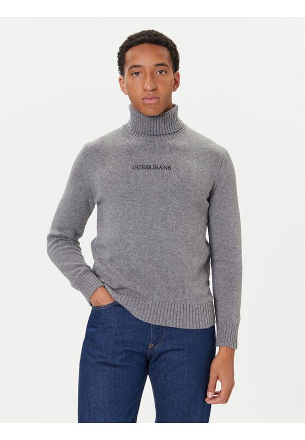 Guess Jeans Golf M5BR58 Z0561 Szary Regular Fit. Typ kołnierza: golf. Kolor: szary. Materiał: bawełna