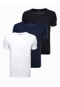 Ombre Clothing - Zestaw koszulek bawełnianych V-NECK 3-pak - mix V12 Z29 - L. Typ kołnierza: dekolt w serek. Kolor: biały. Materiał: bawełna. Wzór: ze splotem, jednolity, aplikacja. Styl: klasyczny #4