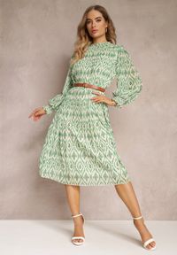 Renee - Zielona Sukienka w Etno Wzór z Paskiem i Plisowaniem Dorisia. Kolor: zielony. Wzór: aplikacja. Styl: etno #1