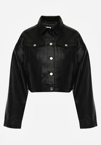 Renee - Czarna Kurtka Ramoneska Cropped o Fasonie Koszulowym Savarinda. Kolor: czarny. Materiał: poliester, koronka. Styl: rockowy #2
