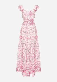 Born2be - Fuksjowa Sukienka w Ornamentny Wzór z Wycięciem Halionea. Okazja: na co dzień. Kolor: różowy. Sezon: lato. Styl: casual #5