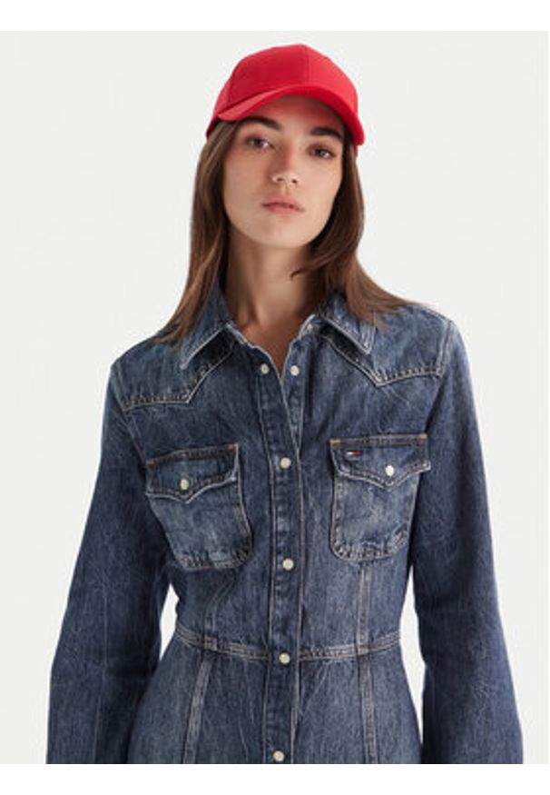 Tommy Jeans Sukienka jeansowa Western DW0DW21635 Niebieski Regular Fit. Kolor: niebieski. Materiał: bawełna