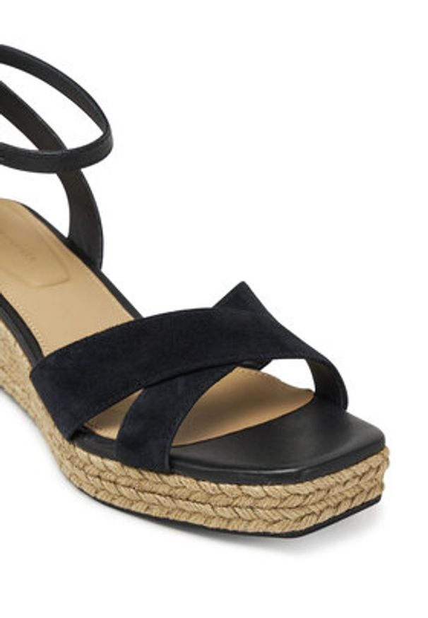 TOMMY HILFIGER - Tommy Hilfiger Espadryle Leather & Suede Mid Wedge Espad FW0FW08804 Czarny. Kolor: czarny. Materiał: skóra