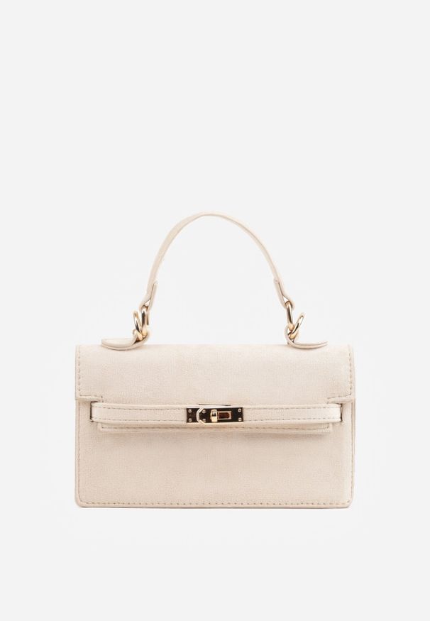 Born2be - Beżowa Elegancka Torebka Kuferek z Imitacji Zamszu z Dodatkowym Łańcuszkiem Epona. Kolor: beżowy. Materiał: zamszowe. Styl: elegancki. Rodzaj torebki: na ramię