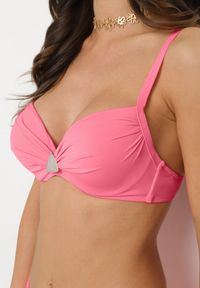 Born2be - Różowe Bikini Biustonosz z Trójkątną Ozdobą i Majtki Typu Figi Natisalia. Kolor: różowy. Wzór: aplikacja #3