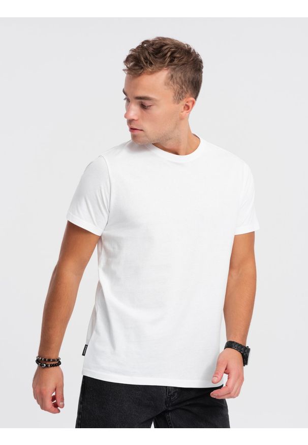 Ombre Clothing - T-shirt męski klasyczny bawełniany BASIC - biały V14 OM-TSBS-0146 - L. Kolor: biały. Materiał: bawełna. Styl: klasyczny