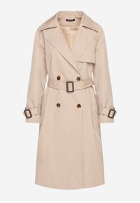Renee - Beżowy Dwurzędowy Płaszcz Trencz z Paskiem Ninnolia. Okazja: na spacer, do pracy. Kolor: beżowy. Materiał: jeans. Wzór: aplikacja. Styl: elegancki, klasyczny #5