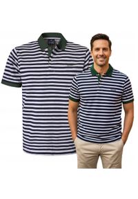 Męska, Bawełniana Koszulka Polo - Pako Jeans - Zielone Akcenty, Paski. Okazja: na co dzień. Typ kołnierza: polo. Kolor: wielokolorowy. Materiał: wiskoza, bawełna. Wzór: paski, prążki. Styl: casual #3