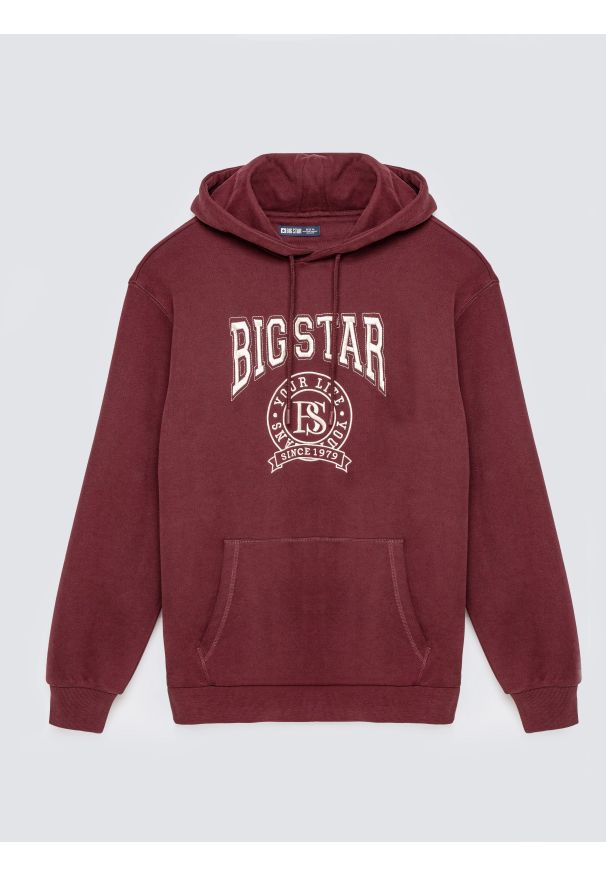 Big-Star - Bluza męska z kapturem z haftem bordowa Adam 604. Okazja: do pracy, na co dzień. Typ kołnierza: kaptur. Kolor: czerwony. Materiał: dzianina. Wzór: haft. Styl: casual, sportowy