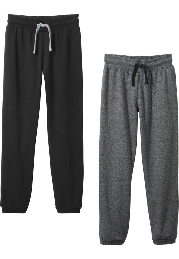 bonprix - Spodnie dresowe z czystej bawełny (2 pary). Kolor: czarny. Materiał: bawełna, dresówka