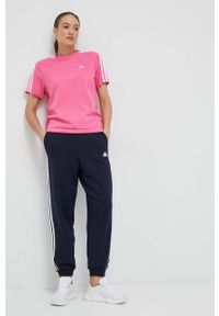 Adidas - adidas spodnie dresowe bawełniane kolor granatowy wzorzyste. Kolor: niebieski. Materiał: bawełna, dresówka #3
