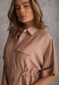 Renee - Beżowa Koszula z Bawełną o Nietoperzowym Kroju z Wiązaniem w Stylu Utility Kelathe. Kolor: beżowy. Materiał: bawełna #4