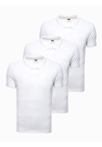 Ombre Clothing - Zestaw koszulek bawełnianych polo - białe 3-pak Z28 V9 - XXL. Typ kołnierza: polo. Kolor: biały. Materiał: bawełna. Wzór: haft #1