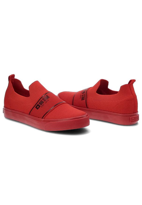 Big-Star - Czerwone Tenisówki Big Star Modne Buty Damskie Półbuty. Okazja: na co dzień. Zapięcie: bez zapięcia. Kolor: czerwony. Materiał: materiał. Szerokość cholewki: normalna. Styl: elegancki, casual