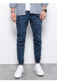 Ombre Clothing - Spodnie męskie jeansowe joggery P1056 - niebieskie - XXL. Kolor: niebieski. Materiał: jeans #6