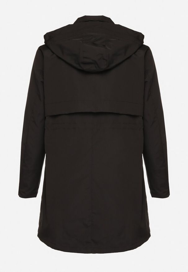 Born2be - Czarna Kurtka w Stylu Parki z Kapturem i Ściągaczem w Talii Efanelena. Okazja: na co dzień, na spacer. Typ kołnierza: kaptur. Kolekcja: plus size. Kolor: czarny. Materiał: jeans. Styl: elegancki, casual