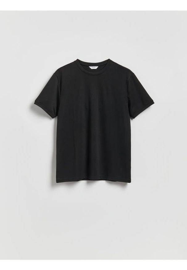 Reserved - T-shirt regular z dodatkiem lyocellu - czarny. Kolor: czarny. Materiał: dzianina