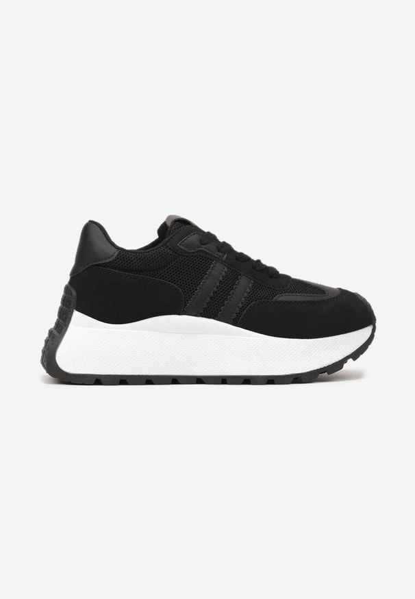 Born2be - Czarne Sneakersy Vices na Grubej Podeszwie Ozdobione Paskami Seloriel. Okazja: na co dzień. Zapięcie: pasek. Kolor: czarny. Wzór: aplikacja