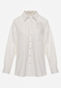 Born2be - Biała Wiskozowa Koszula z Dodatkiem Lnu z Tkaniny Strukturalnej Noma. Okazja: na co dzień. Kolor: biały. Materiał: tkanina, wiskoza, len. Styl: casual #4