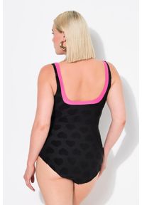 ULLA POPKEN - Damski Kostium kąpielowy serca dekolt karo miękkie miseczki. Kolekcja: plus size. Kolor: czarny. Materiał: elastan, poliamid, materiał