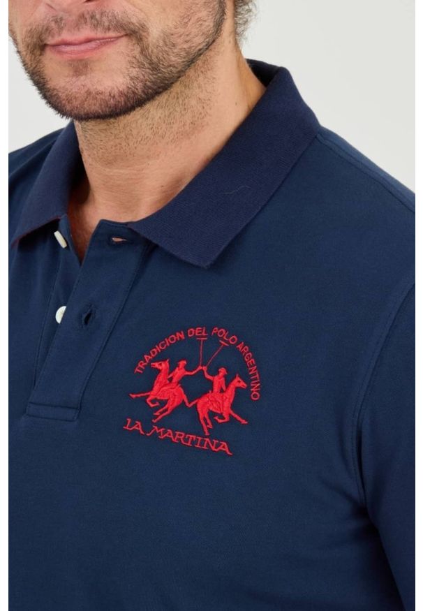 La Martina - LA MARTINA Granatowy longsleeve polo Piquet Stretch. Typ kołnierza: polo. Kolor: czarny. Długość rękawa: długi rękaw