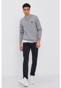 Emporio Armani spodnie męskie kolor granatowy dopasowane. Kolor: niebieski. Materiał: tkanina. Wzór: gładki #3