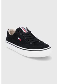 Tommy Jeans Tenisówki damskie kolor czarny. Nosek buta: okrągły. Zapięcie: sznurówki. Kolor: czarny. Materiał: guma, bawełna