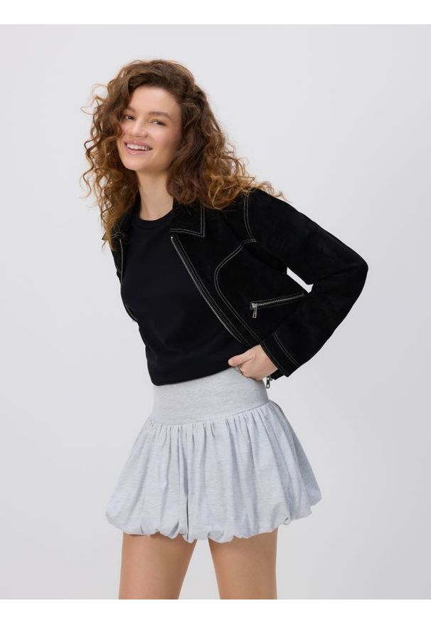 Reserved - Spódnica mini typu bombka - jasnoszary. Kolor: szary. Materiał: dzianina