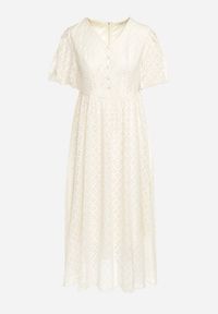 Born2be - Beżowa Haftowana Sukienka Taliowana Maxi Indiria. Kolor: beżowy. Materiał: tkanina, materiał. Długość rękawa: krótki rękaw. Wzór: haft. Długość: maxi #2