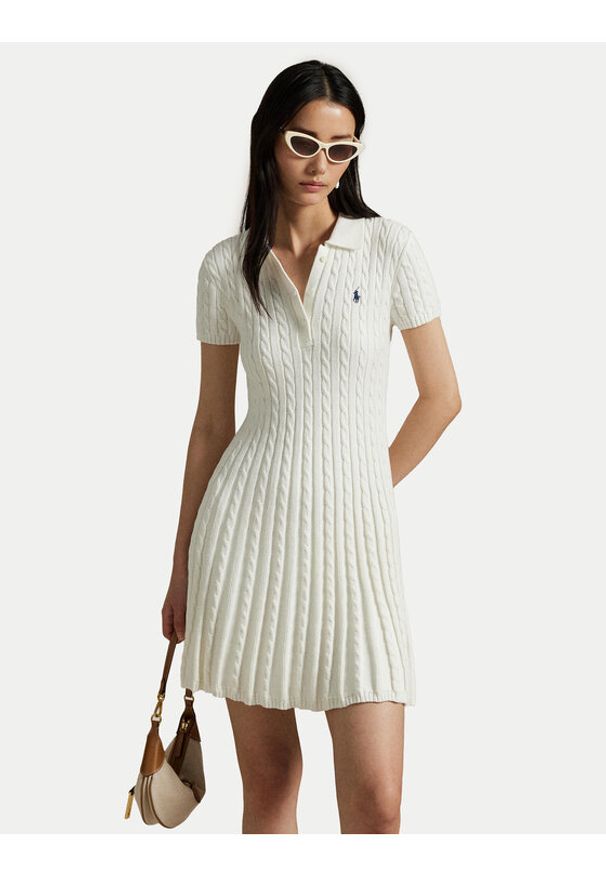 Polo Ralph Lauren Sukienka dzianinowa 211966310002 Biały Regular Fit. Typ kołnierza: polo. Kolor: biały. Materiał: bawełna