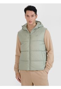 4f - 4F Bezrękawnik puchowy z wypełnieniem syntetycznym męski - oliwkowy M. Okazja: na co dzień. Typ kołnierza: kaptur. Kolor: oliwkowy, brązowy, wielokolorowy. Materiał: puch, syntetyk. Długość rękawa: bez rękawów. Długość: długie. Wzór: gładki. Styl: casual, klasyczny, sportowy #1