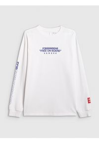 4f - 4F Longsleeve loose z nadrukiem męski - biały S. Okazja: na co dzień. Kolor: biały. Materiał: materiał. Długość rękawa: długi rękaw. Długość: długie. Wzór: nadruk. Styl: casual, klasyczny #1