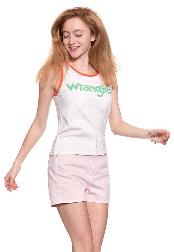 Wrangler - WRANGLER T SHIRT DAMSKI RETRO KABEL TANK ROSEWATER W730SEVLF 112130937. Długość rękawa: na ramiączkach. Wzór: nadruk. Styl: retro