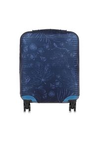Ochnik - Pokrowiec w kwiaty na małą walizkę. Kolor: niebieski. Materiał: materiał, poliester. Wzór: kwiaty