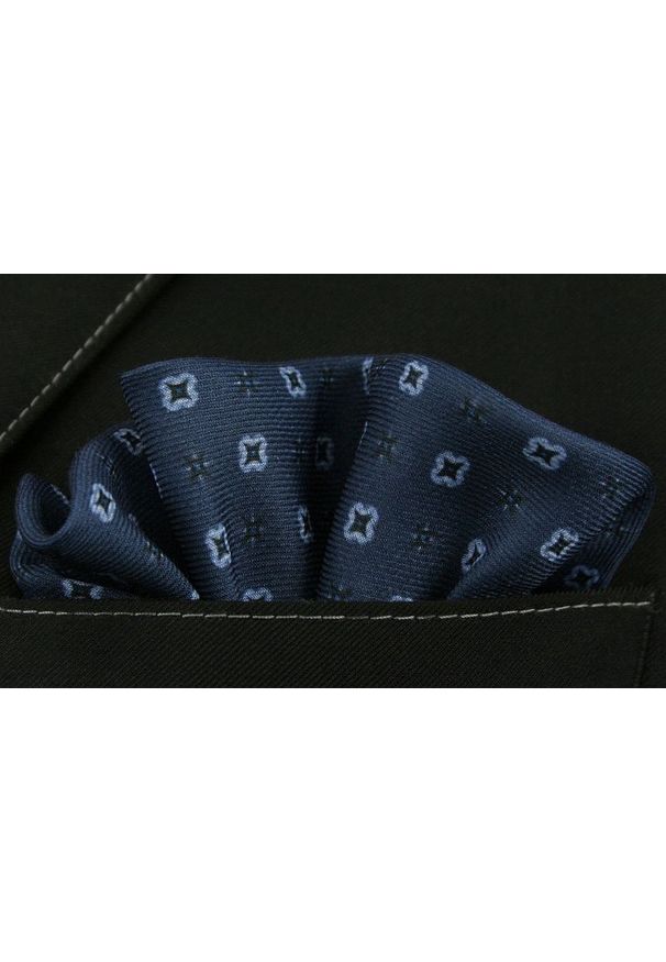 Ciemna Granatowa Męska Poszetka -EM Men's Accessories- w Figury Geometryczne. Kolor: niebieski. Materiał: bawełna. Wzór: geometria