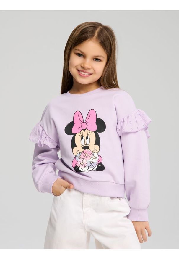 Sinsay - Bluza Myszka Minnie - fioletowy. Kolor: fioletowy. Materiał: bawełna. Długość rękawa: długi rękaw. Długość: długie. Wzór: motyw z bajki