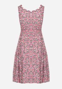 Born2be - Różowa Rozkloszowana Sukienka z Bawełny Wykończona Gumką w Talii Nelaris. Okazja: na randkę, na imprezę. Typ kołnierza: dekolt hiszpanka. Kolor: różowy. Materiał: bawełna. Długość rękawa: na ramiączkach. Styl: boho #3