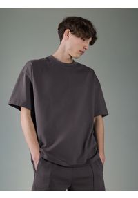 4f - T-shirt oversize z bawełny organicznej męski 4F x Robert Lewandowski. Kolor: szary. Materiał: bawełna. Długość: długie. Wzór: nadruk