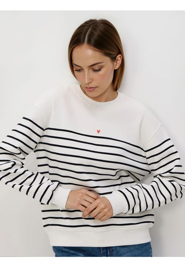 Reserved - Bluza w paski z haftem - wielobarwny. Materiał: bawełna, dzianina. Wzór: haft, paski