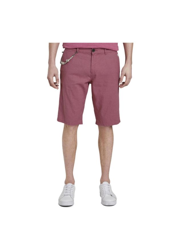 Spodenki męskie Tom Tailor Bermudy szorty lniane różowe. Kolor: różowy. Materiał: len, bawełna. Sport: turystyka piesza