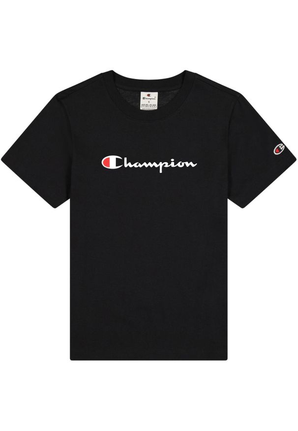 Koszulka damska Champion SS Tee 117534. Kolor: czarny. Materiał: bawełna, skóra, tkanina