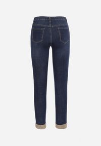 Born2be - Granatowe Jeansy Skinny Ozdobione Sztucznym Futerkiem przy Nogawkach Oelle. Okazja: na co dzień. Kolor: niebieski. Wzór: aplikacja. Styl: casual, elegancki